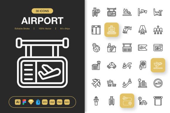 Airport Icon Pack: A Minimalist Graphic Design Asset for Real Crafting Projects