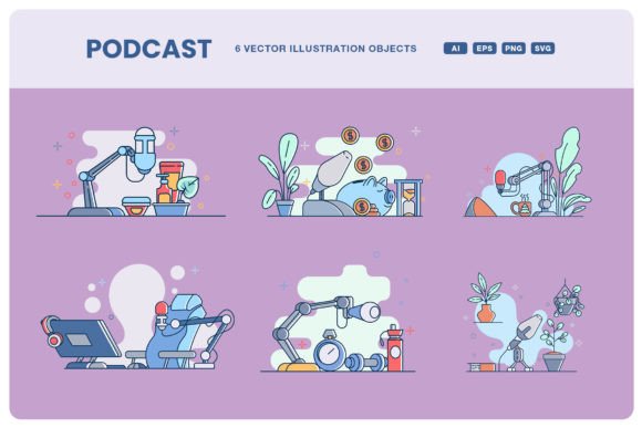 Bold Lined Podcast Illustration Set