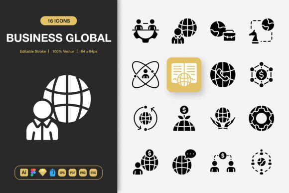 Business Global Solid Icons: Graphics and Icons for Modern Design