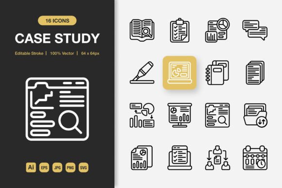 Case Study Outline Icons: A Minimalist Graphic Design Asset for Modern Projects