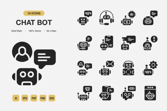 Chat Bot Solid Icons: Graphics and Icons for Modern Design