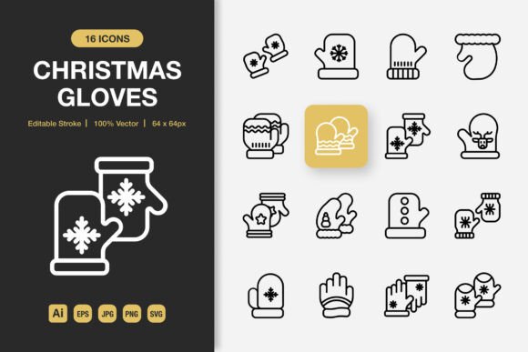 Christmas Gloves Outline Icons Graphics