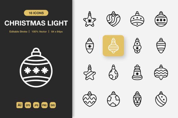 Christmas Light Outline Icons: A Must-Have Graphic Design Asset for Festive Crafting