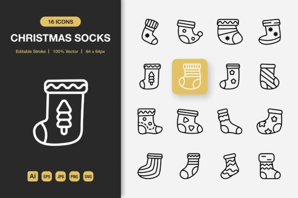Christmas Socks Outline Icons – A Minimalist Graphic Design Asset for Digital Sellers