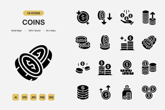 Coins Solid Icons: Graphics for Real Business