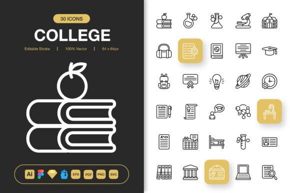 College Outline Icons: A Modern Design Asset for Creative Projects