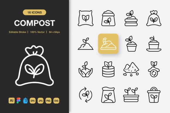 Compost Outline Icons: A Modern Graphic Design Asset for Content Creators