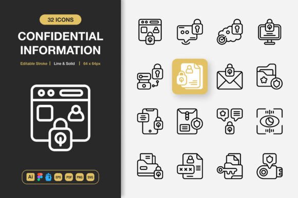 Confidential Information Icons: A Minimalist Graphic Design Asset for Crafters