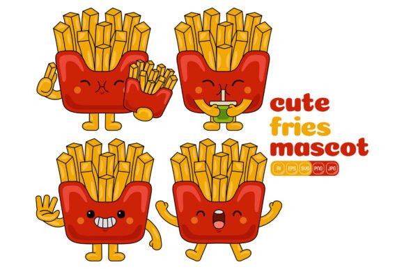 Cute French Fries Mascot Vector Pack 02