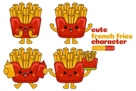 Cute French Fries Mascot Vector Pack 04