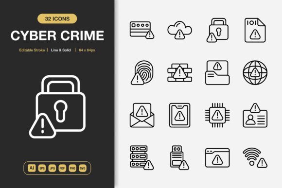 Cyber Crime Icons: A Modern Design Asset for Marketing and Branding