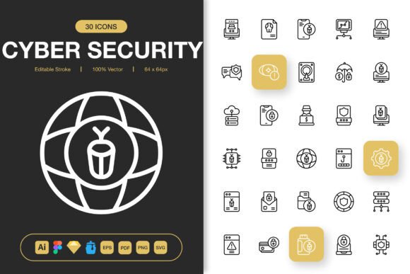 Cyber Security Icons Pack – A Minimalist Graphic Design Asset for Commercial Use