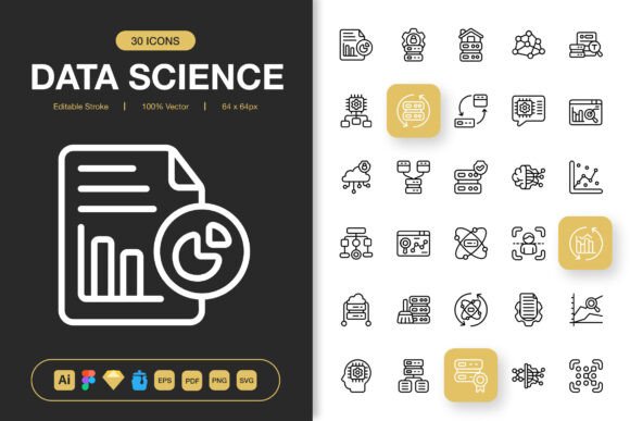 Data Science Icons for Graphics and Branding