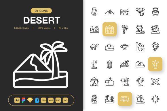 Desert Icon Pack: A Minimalist Graphic Design Asset for Local Business Branding