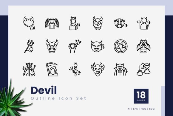 Devil Outline Icons for Graphics and Branding