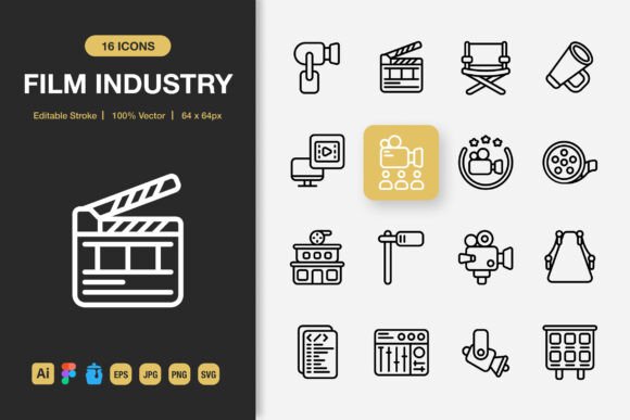 Film Industry Outline Icons: A Modern Graphic Design Asset for Creative Projects