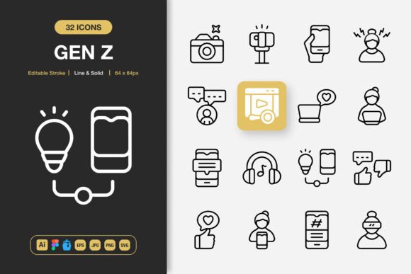 Gen Z Icons: A Minimalist Graphic Design Asset for Modern Digital Sellers