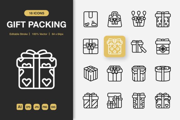 Gift Packing Outline Icons Graphics