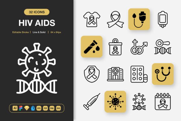 HIV and AIDS Icons for Graphics and Branding