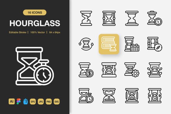 Hourglass Outline Icons: A Modern Graphic Design Asset for Content Creators