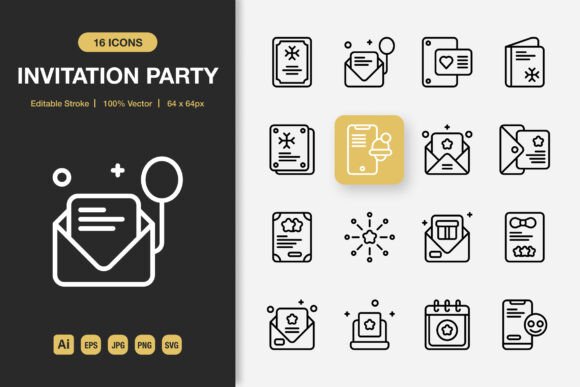 Invitation Party Outline Icons: A Modern Design Asset for Creative Projects