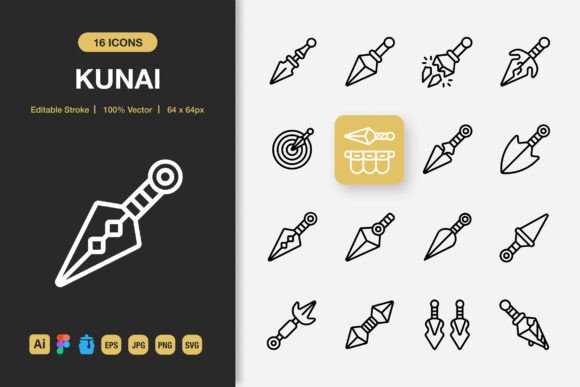 Kunai Outline Icons: A Minimalist Graphic Design Asset for Real Craft Projects