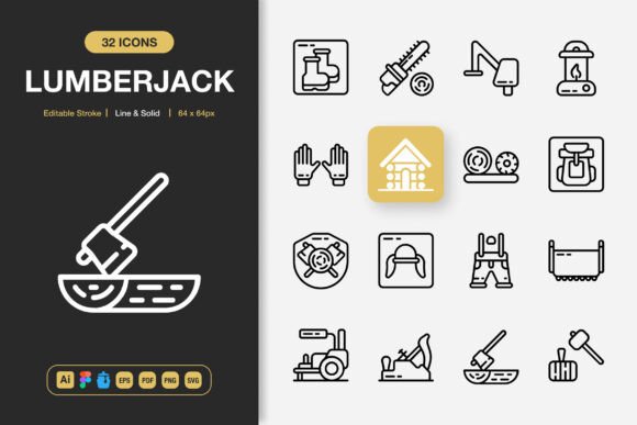 Lumberjack Icons: A Minimalist Graphic Design Asset for Modern Branding