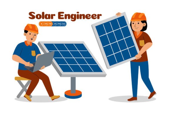 Man and Woman Solar Engineer Graphics