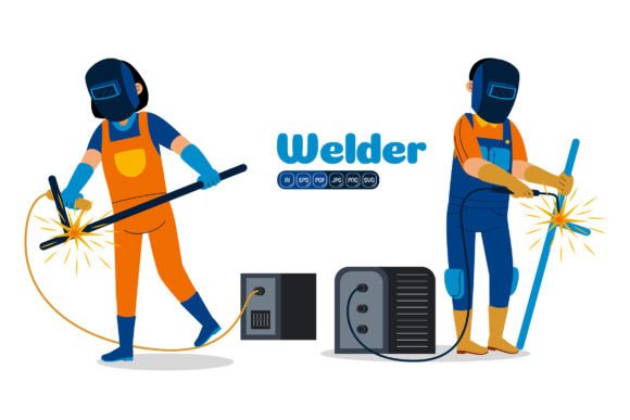 Man and Woman Welder Profession Graphics