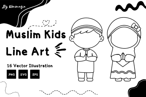 Muslim Kids Line Art Graphics