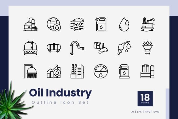 Oil Industry Outline Icons: Graphics for Real Projects