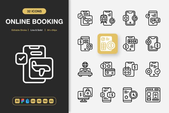 Online Booking Icons: A Modern Graphic Design Asset for Content Creators