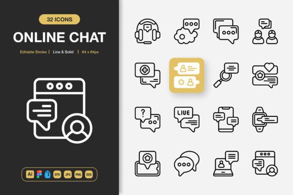 Online Chat Icons: A Minimalist Graphic Design Asset for Crafters