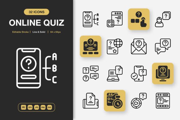 Online Quiz Icons: A Modern Graphic Design Asset for Content Creators