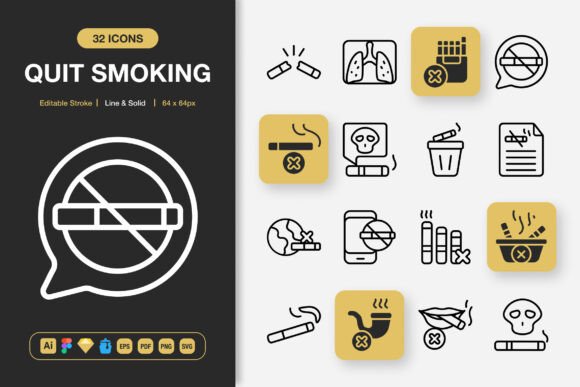 Quit Smoking Icons: Graphics and Icons for Digital Sellers