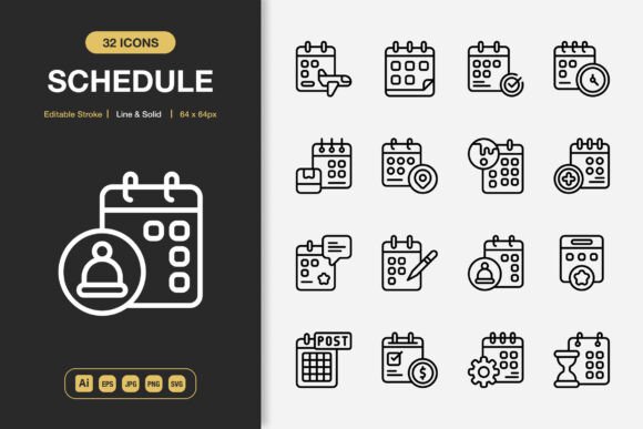 Schedule Icons: A Minimalist Graphic Design Asset for Local Business Branding