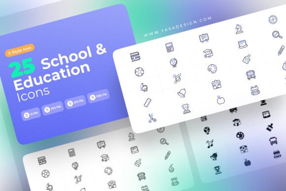 School Icons Set for Graphics and Icons