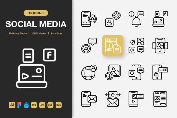 Social Media Outline Icons: Graphics and Icons for Modern Design