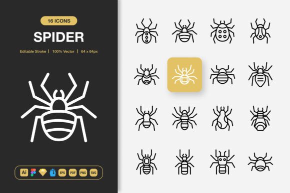 Spider Outline Icons: A Minimalist Graphic Design Asset for Commercial Projects