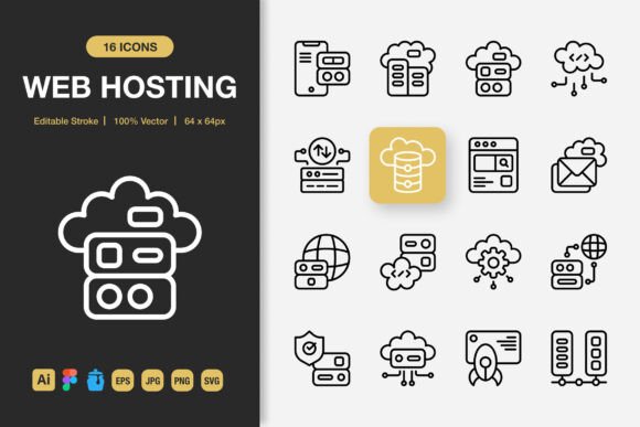 Web Hosting Outline Icons: A Minimalist Graphic Design Asset for Crafters